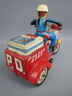 Vintage KO POLICE DEPT Motorcycle Wind Up Tin Toy Japan  