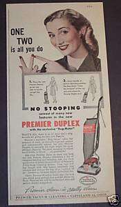 1947 MAGAZINE ADPREMIER VACUUM CLEANERS WITH RUG METER  