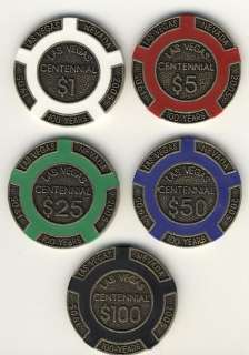 16+gr Las Vegas Centennial 5 Poker Chips Collector Set*  