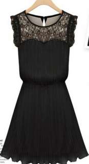 New Trendy Lady Lace Chiffon Splice Pleated Sleeveless Mini Dress 2 