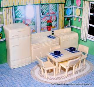 MARX STYLED Vintage Dollhouse Furniture CONTEMPORARY IVORY KITCHEN SET 