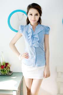 New Trendy Women Stand Collar Ruffles flounce Blouse Top 4 Colors 4 