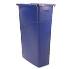 JanSan Slim Jim Waste Receptacle, Rectangular, Plastic, 23 gal, Blue