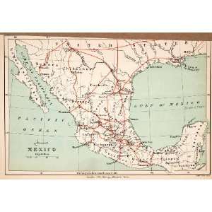 1883 Lithograph Map Mexico Railroad Routes Transport Thomas Unett 