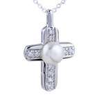 Pugster Sterling Silver Crystal Celtic Cross Pearl Pendant Necklace