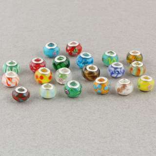 Mixed Lampwork Glass Big Hole Beads Fit Bracelet 50Pcs  