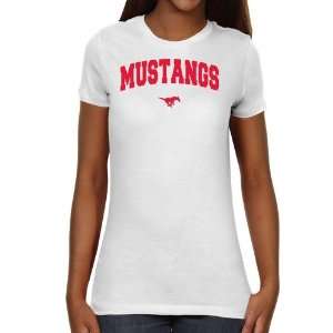  SMU Mustangs Ladies White Logo Arch Slim Fit T shirt 
