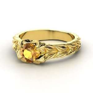  Rose and Thorn Ring, Round Citrine 14K Yellow Gold Ring 