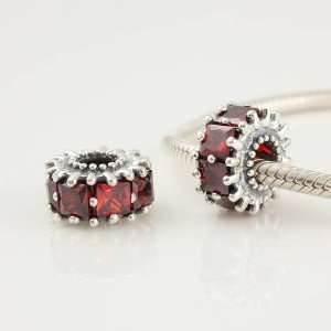 Square Ruby Color CZ 925 Sterling Silver Bead July Birthstone for 