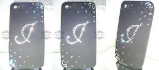 Swarovski Crystals Initial Letter Rubberied Back Case Cover for iPhone 