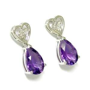    Amethyst & Diamond Heart Shaped Drop Earrings   JewelryWeb Jewelry