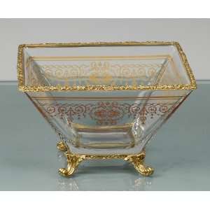 com 24% Lead Italian Crystal Square Bowl with Brass Base and 24k Hand 