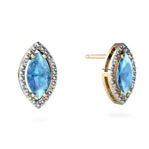    14K Yellow Gold Marquise Genuine Blue Topaz Earrings Jewelry
