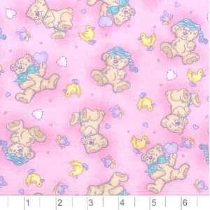  45 Wide Flannel Teddy Bears Pink Fabric By The Yard 