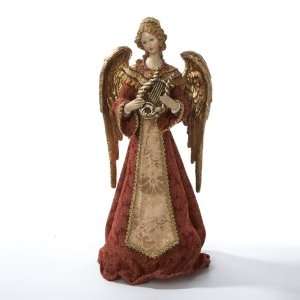   Orange and Gold Angel with Harp Christmas Tree Topper