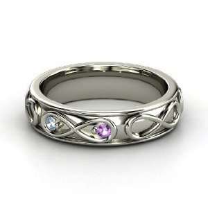 Infinite Love Ring, 14K White Gold Ring with Amethyst & Aquamarine