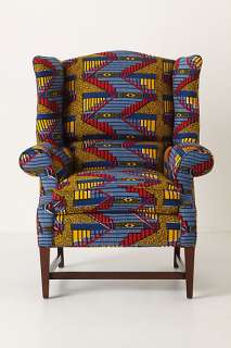 Josef Wingback Chair, Blue Zigzag   Anthropologie