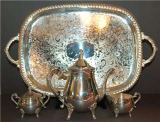 Vintage Leonard Silver Company Tea Set Silverplated Tray Teapot 