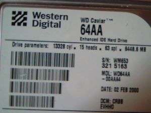 Hard Drive IDE Disk Western Digital Caviar 64AA WD64AA  