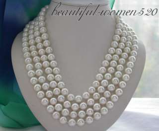 long 80 10mm white round south sea shell pearl necklace  