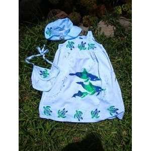  Hawaiian Girls Dress Set Blue Dolphins & Turtles Size 10 