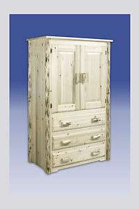 Pine Unfinished Dressers Log Tall Armoire 3 Drawer  