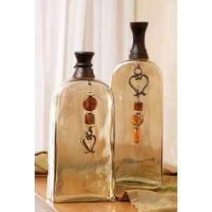  Set of 6 Gold Tinted Glass Vases with Dangling Jewel 