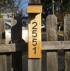 House Number Sign with Solar Light  Natural Wood with Protective 