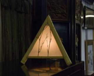 Triangular Natural Bamboo Lamp With Rice Paper Shade For Oriental Zen 