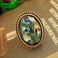 New Elegant Retro Crystal Peacock Feather Pattern Ring  