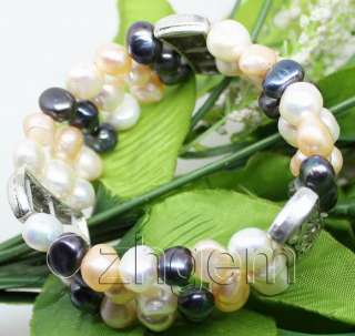lots 7pcs natural 3 row pearl bracelet Loose gem 8 9 mm  