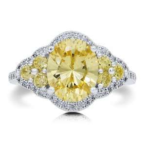 Sterling Silver 925 Oval Cut Canary Cubic Zirconia CZ Cocktail Ring 