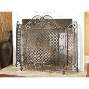   Hinged Antique Brown Medallion Fireplace Screen 48