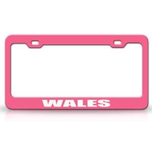 WALES Country Steel Auto License Plate Frame Tag Holder, Pink/White