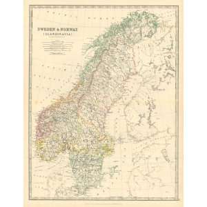    Johnston 1885 Antique Map of Sweden & Norway