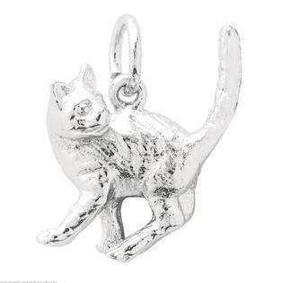FindingKing Sterling Silver Cat Charm 