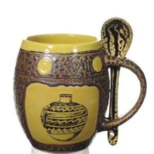  Indian Pots Mug with Spoon in Dark Yellow Kitchen 