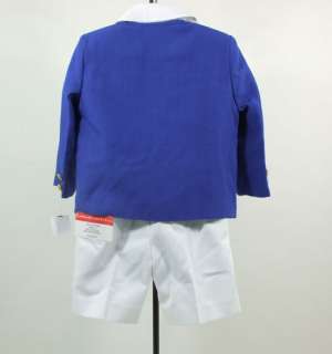 Boys Blue White Pink Suit Jacket Shirt Bow Tie Shorts 4pc imp 