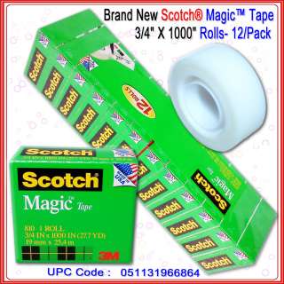New Scotch Magic Tape 3/4x1000 invisible tape, Original 810K12 12/PK 