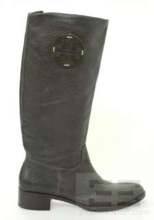   Dark Brown Pebbled Leather Monogram Riding Boots Size 9M NEW  