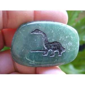   Dinosaur Engraved in Green Aventurine Flat Stone 