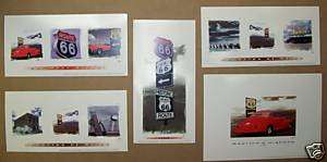 Set of 5 Rt 66 Route 66 prints signs cars memories of  