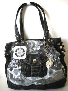   VAN ZEELAND Black White Animal Print Sequin Glamoflage Shopper Handbag