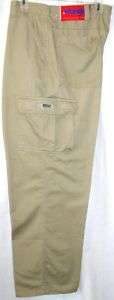 Wrangler Tan Flat Front Khaki Cargo Pants Cell Pocket  