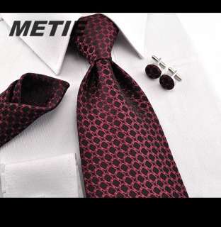 Geometric silk classic Mens Tie Necktie set red dots  