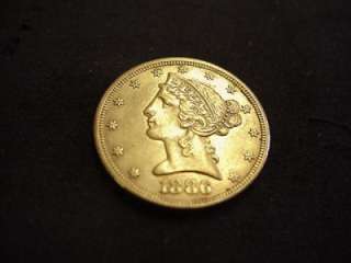 1886 $5 LIBERTY HEAD EAGLE GOLD PIECE EXTRA FINE XF  
