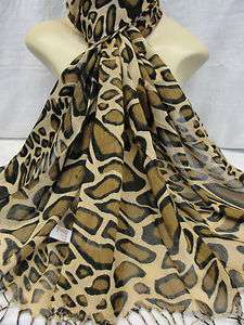Leopard Pattern Light Weight Color BROWN 70% Pashmina 30% Silk, Very 