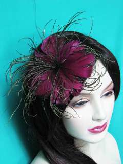 Feather Fascinator Hair Clip Brooch WINE RED ,Buy More Save More 