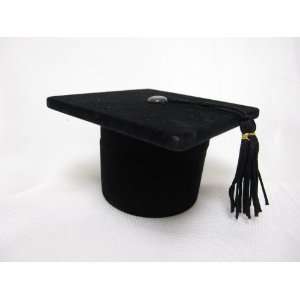  Black Flocked Velvet Graduation Hat Ring Boxes 3 Pk 