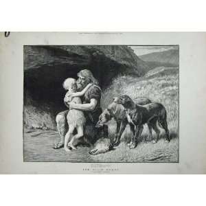    1882 Hardy Art Little Boy Man Hunter Dogs Wolf Head